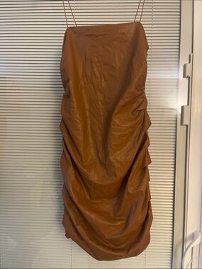 Forever 21 Cognac Brown Ruched Slip Mini Dress
